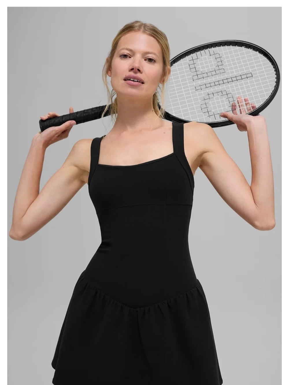 Black Square-Neck Tennis Dress - Women's Active Dress